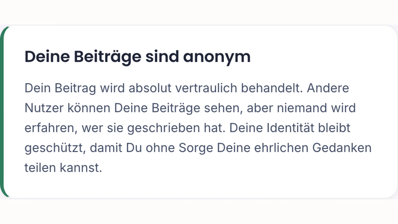 Anonymitäts-Hinweis in Moodboard: Beiträge sind nicht auf einzelne Personen zurückführbar