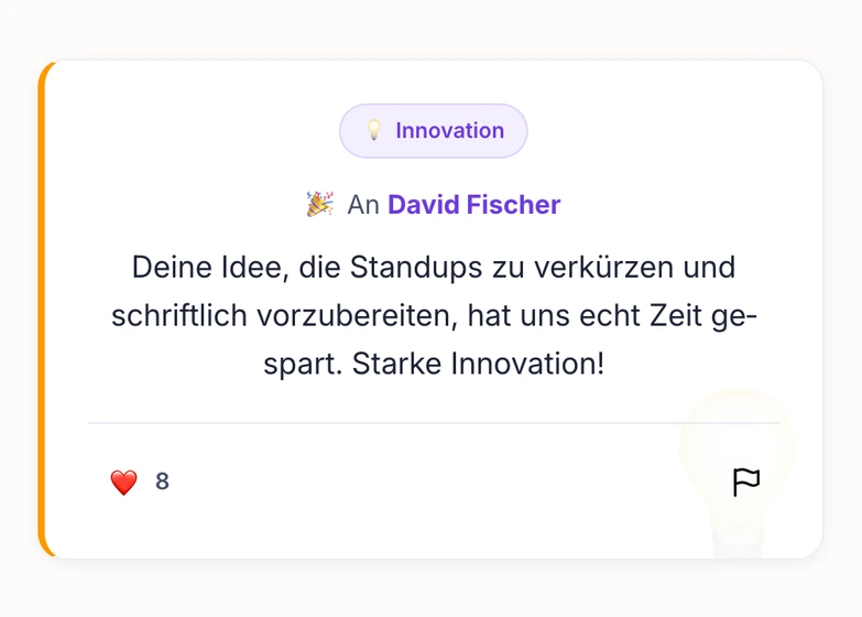 Kudos-Karte in Moodboard: öffentliche Anerkennung für eine Kollegin